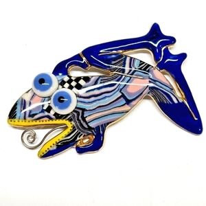 RARE Cynthia Chuang Jewelry 10 Frog Porcelain Art Brooch Pin Handmade